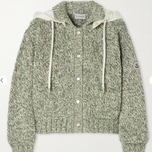 MONCLER Shell-trimmed hooded cotton-blend cardigan